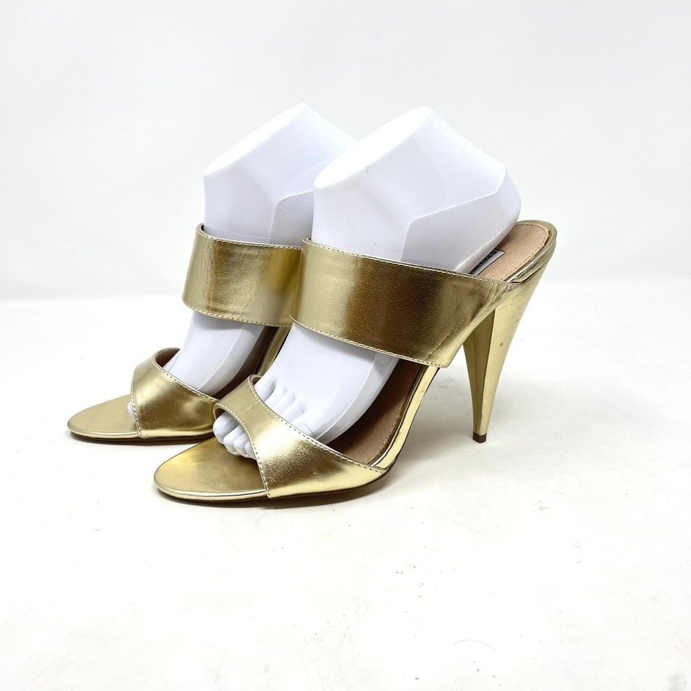Steve Madden Womens Midday Block Heel Gold Metallic Sandal 10M Formal Event Prom